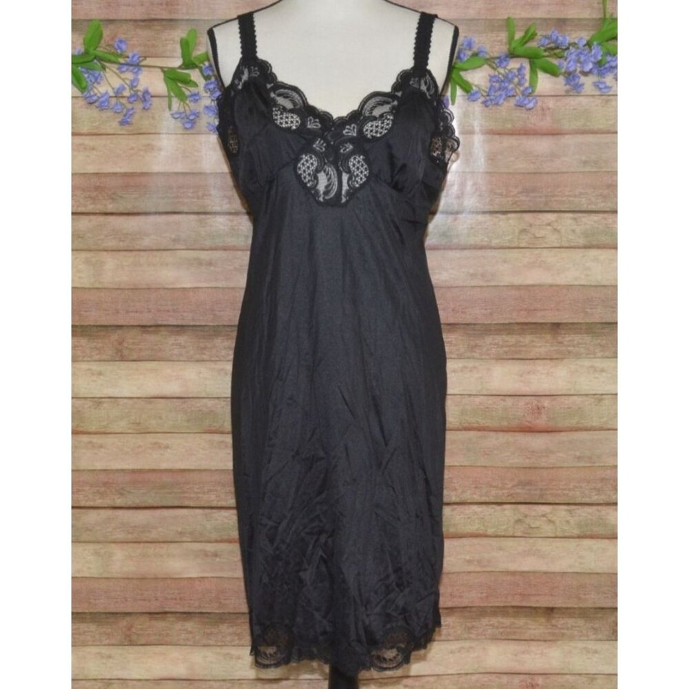 Bali Studio Black Slip Dress Sexy Lace Inset & Trim 38 US Size M Chamise Nighty